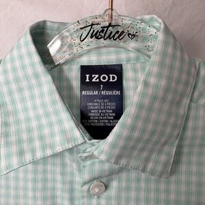 IZOD Boys Kids Checkered Button Down Shirt Mint Green Long Sleeve Size 7R